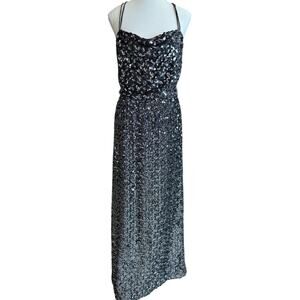 Norman Berg Vintage Maxi Sequin Dress Women's Black Sleeveless Evening Black Tie